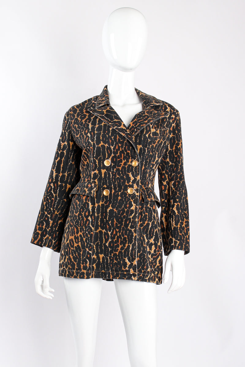 Vintage Todd Oldham Leopard Print Twill Jacket on mannequin front at Recess Los Angeles