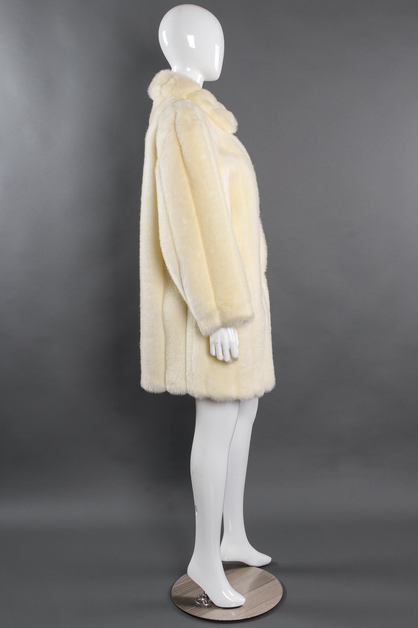 Vintage Oleg Cassini Striped Column Faux Fur Coat mannequin side @ Recess LA