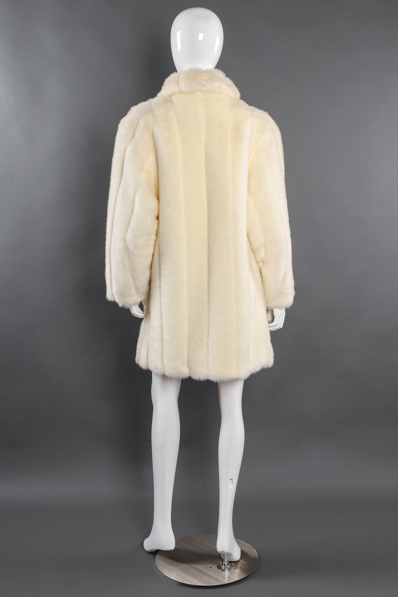 Vintage Oleg Cassini Striped Column Faux Fur Coat mannequin back @ Recess LA
