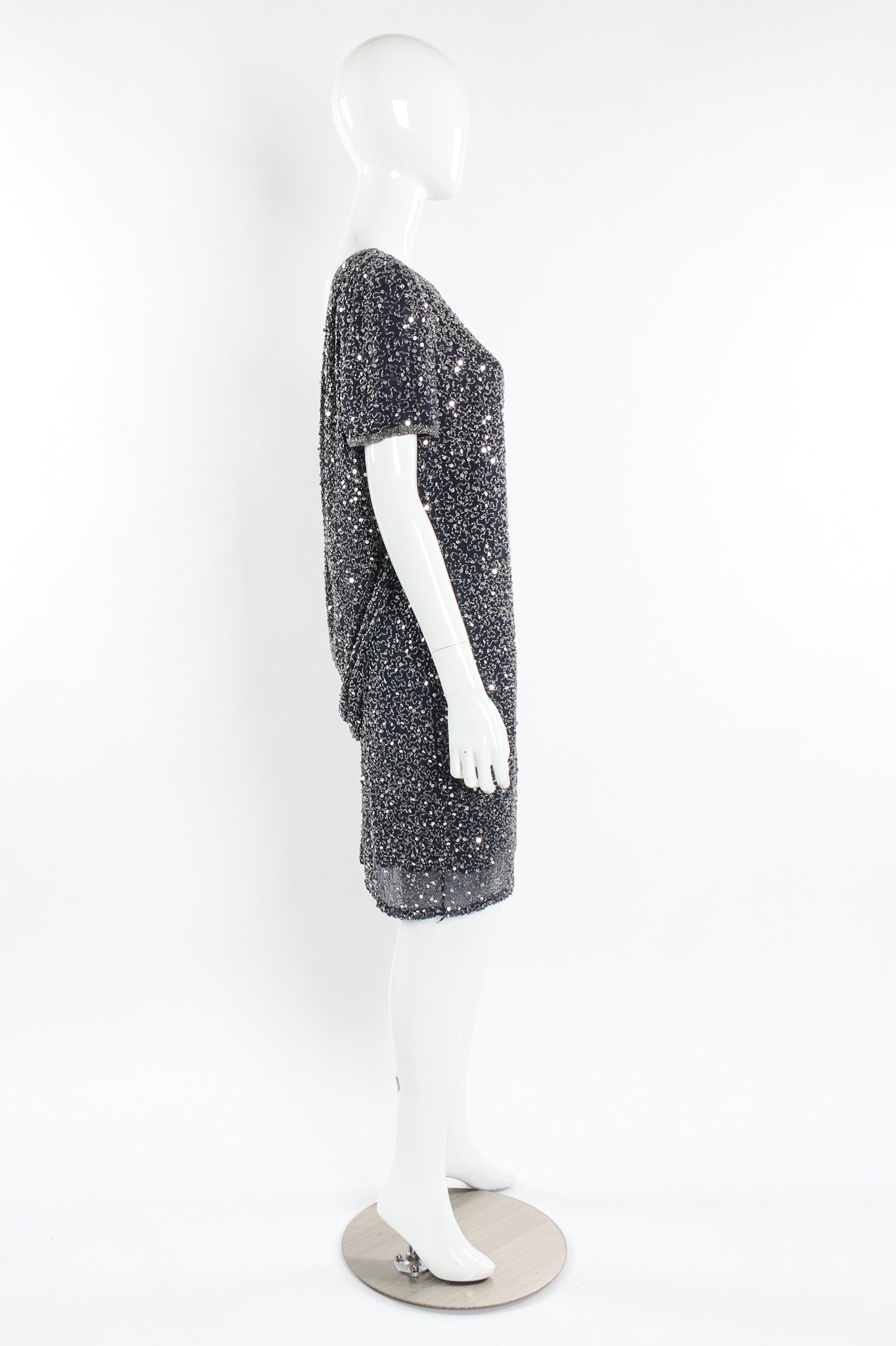 Vintage Oleg Cassini Beaded Sequin Silk Shift Dress mannequin side @ Recess LA