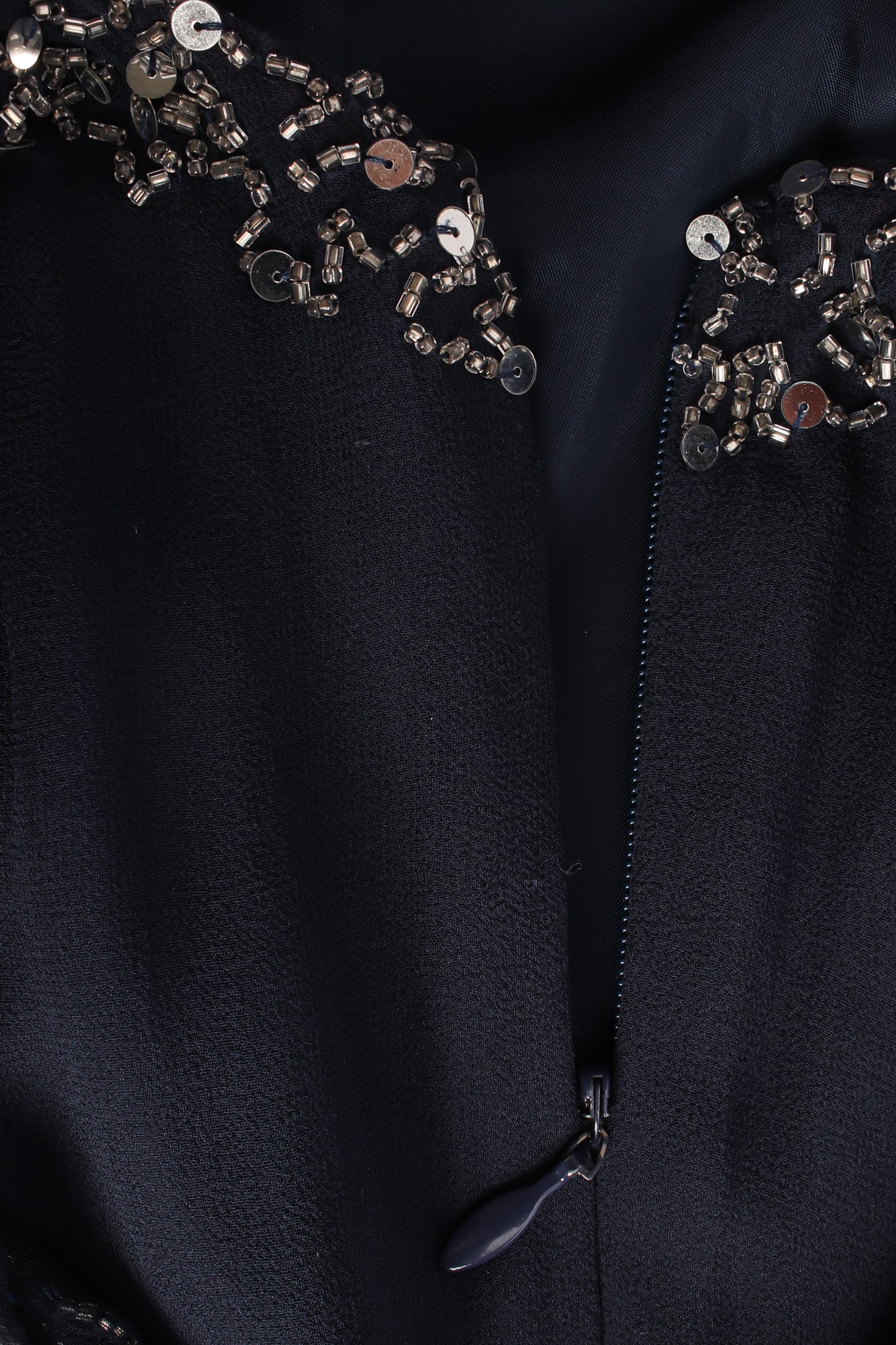 Vintage Oleg Cassini Beaded Sequin Silk Shift Dress zipper detail @ Recess LA