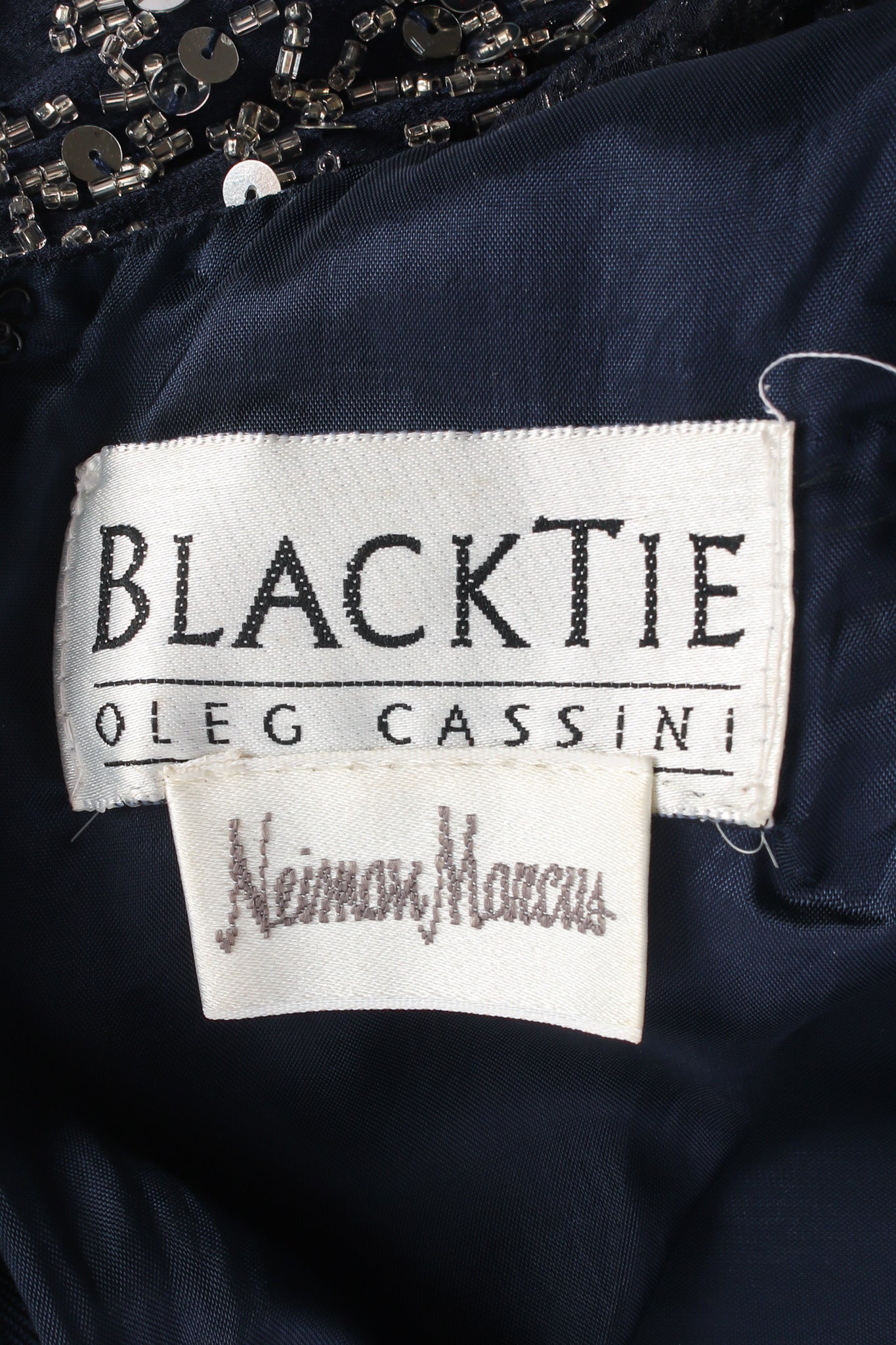 Vintage Oleg Cassini Beaded Sequin Silk Shift Dress tags @ Recess LA