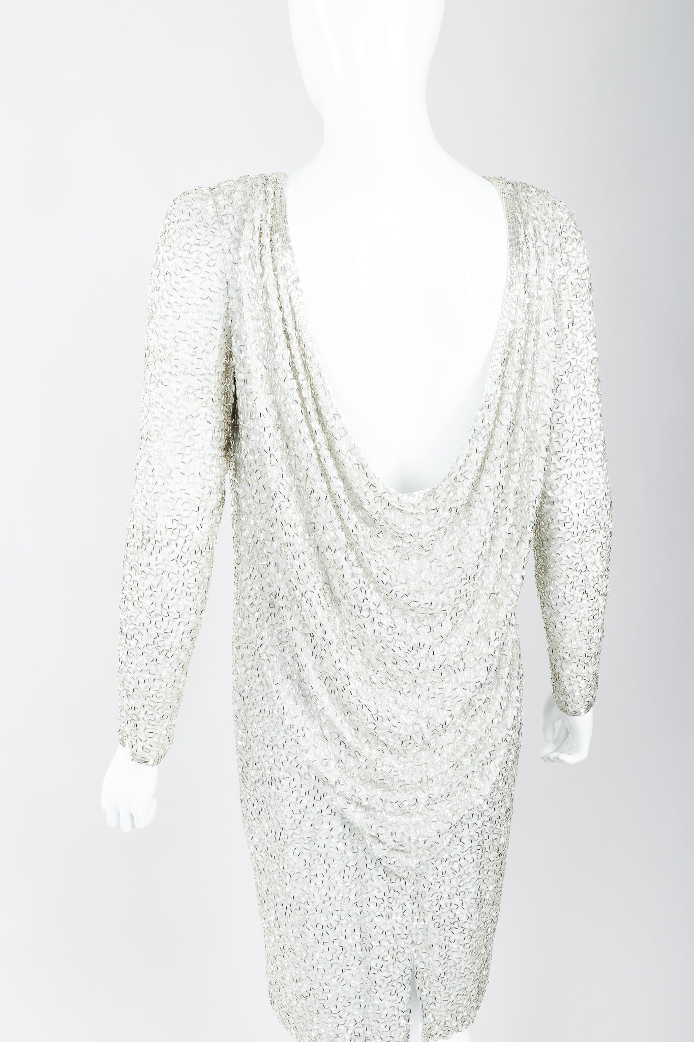 Vintage Oleg Cassini Black Tie Silver Beaded Cowl Dress – Recess