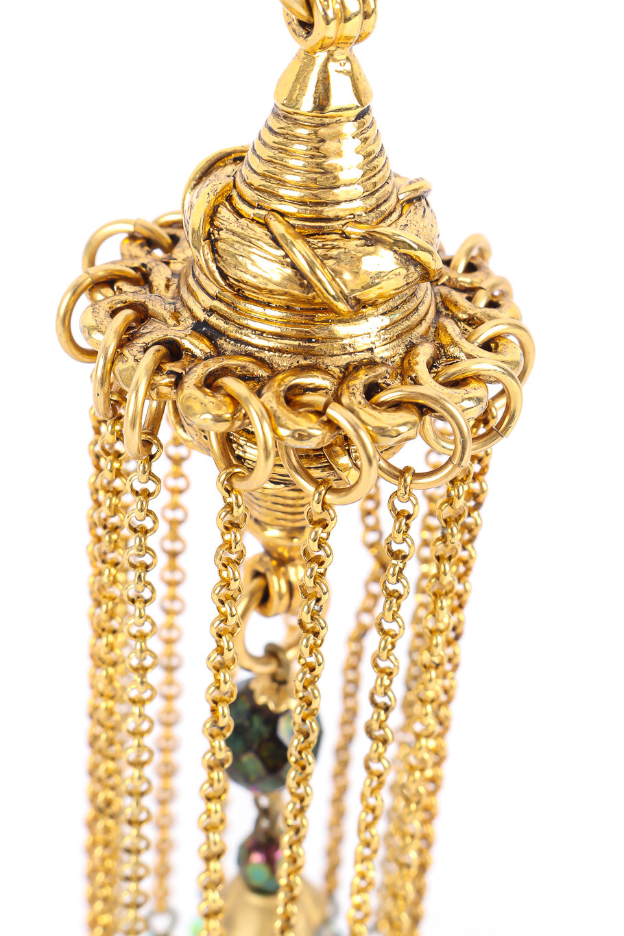 Byzantine chandelier drop earrings by Claire Deve bell closeup @recessla