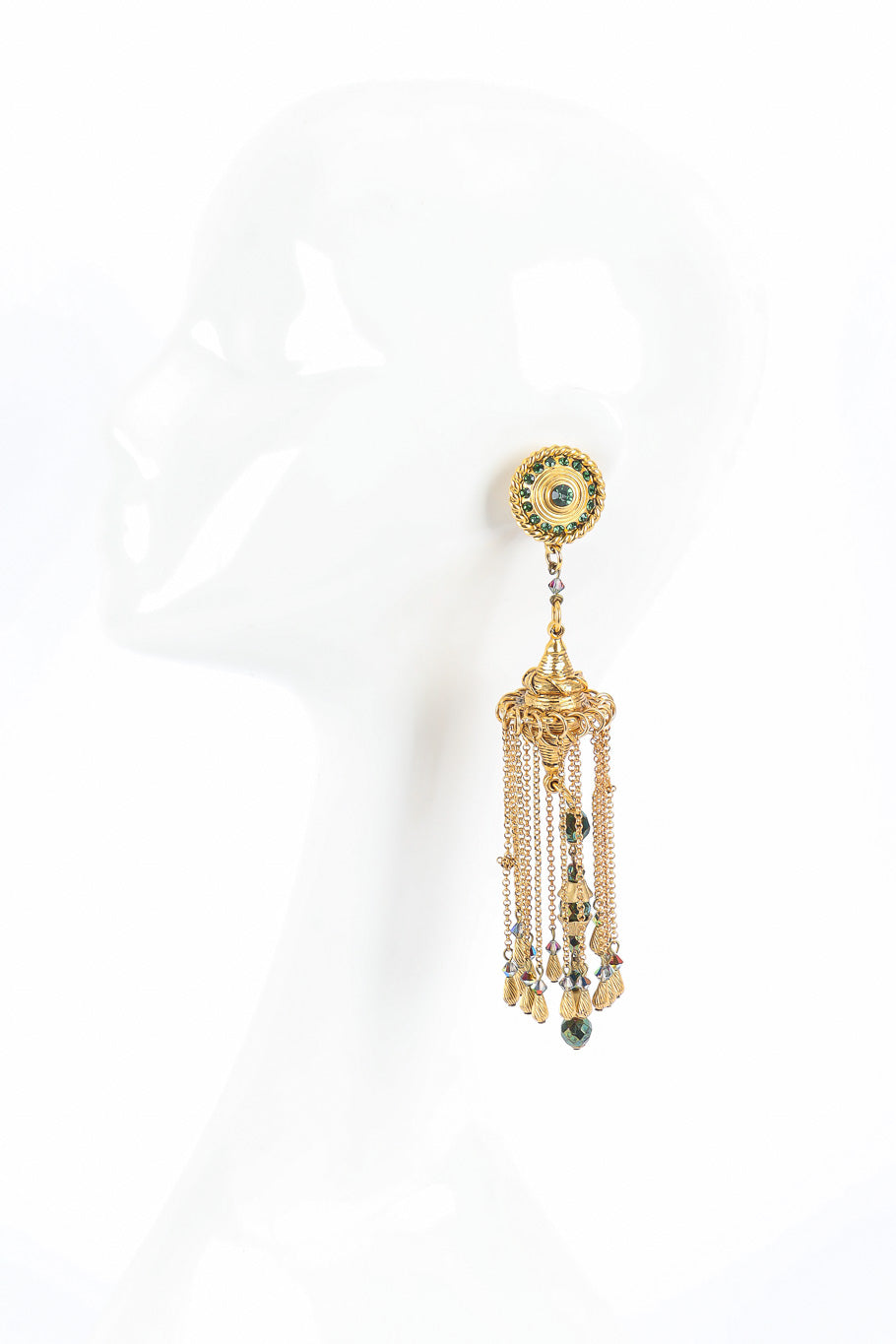Byzantine chandelier drop earrings by Claire Deve mannequin side @recessla