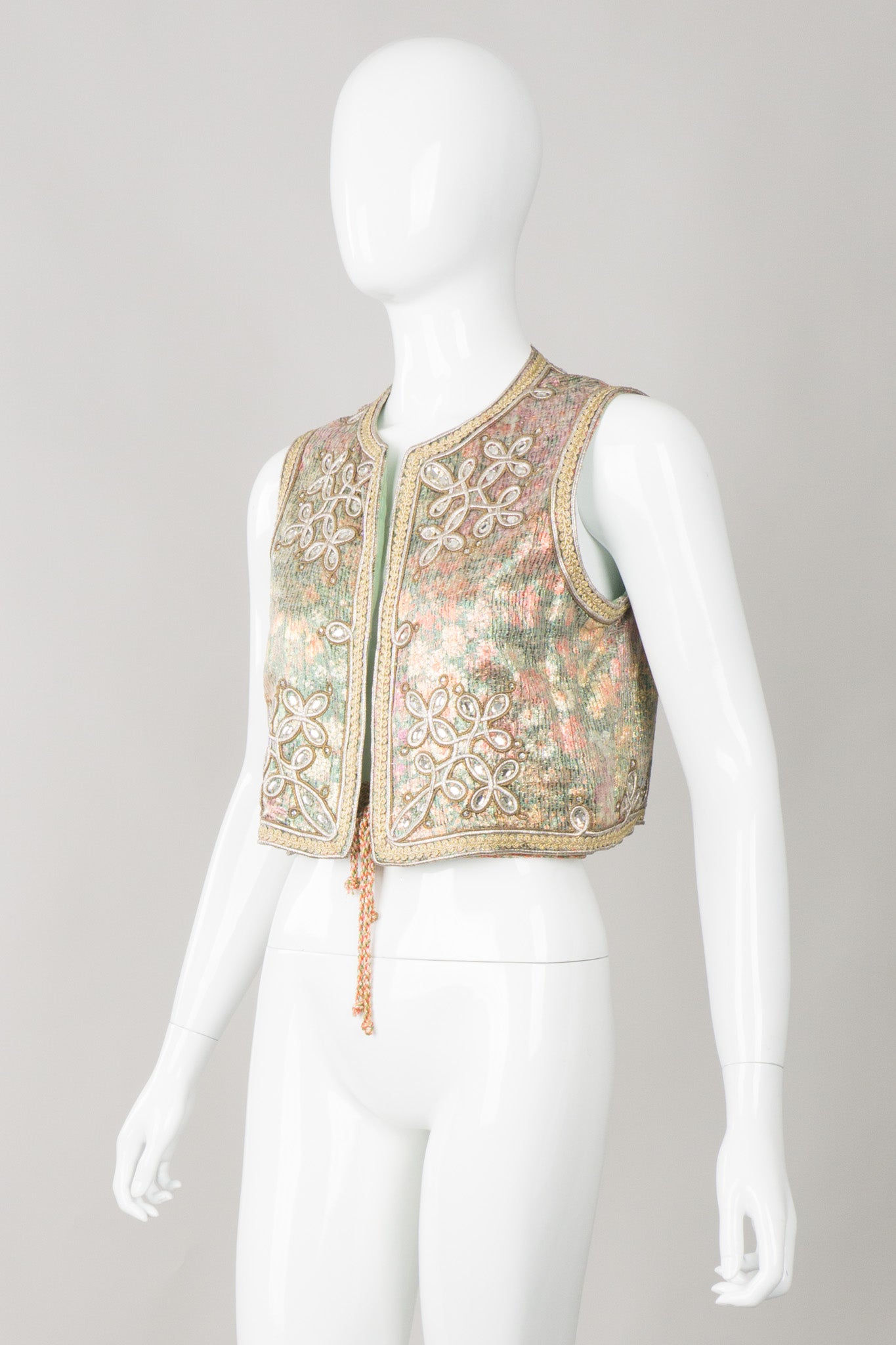 Oscar de la Renta Vintage Boho Embellished Lamé Vest & Belt Set