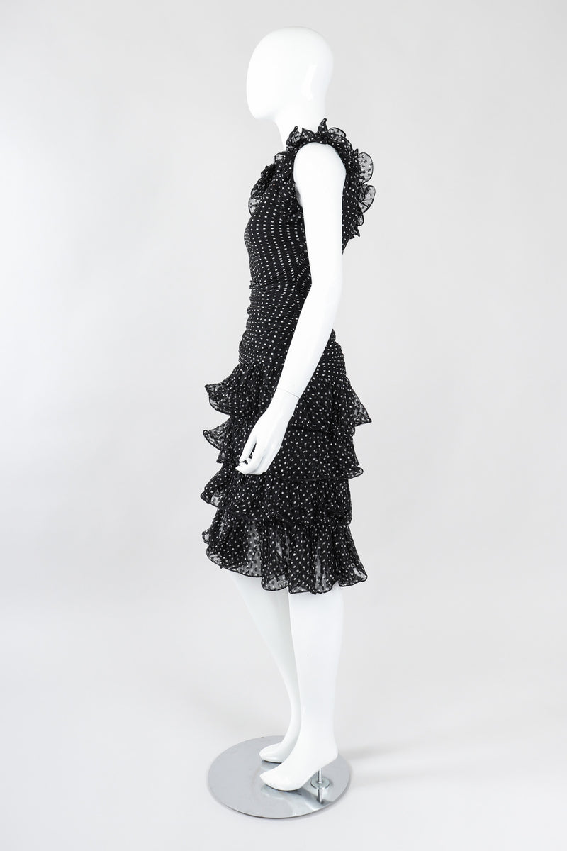 Recess Los Angeles Vintage Oscar de la Renta One-Shoulder Dotted Chiffon Ruffle Dress