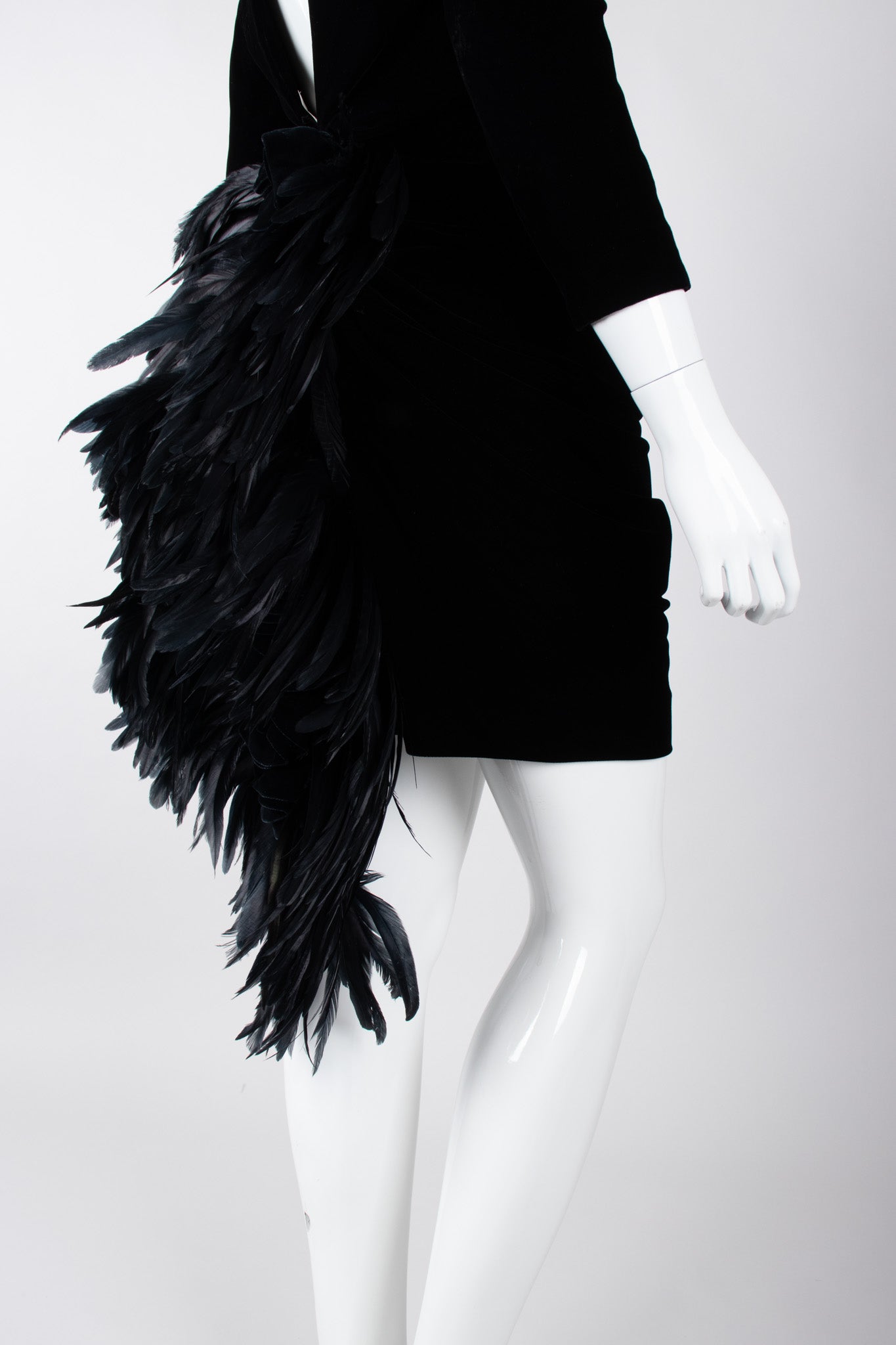 Recess Los Angeles Vintage Oscar de la Rental Velvet Raven Tail Feather Bustle Dress