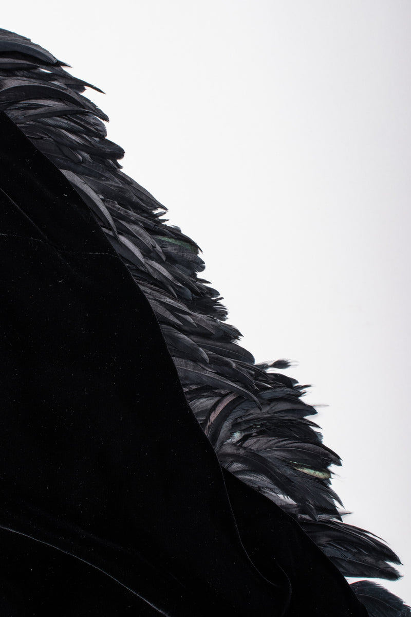 Recess Los Angeles Vintage Oscar de la Rental Velvet Raven Tail Feather Bustle Dress