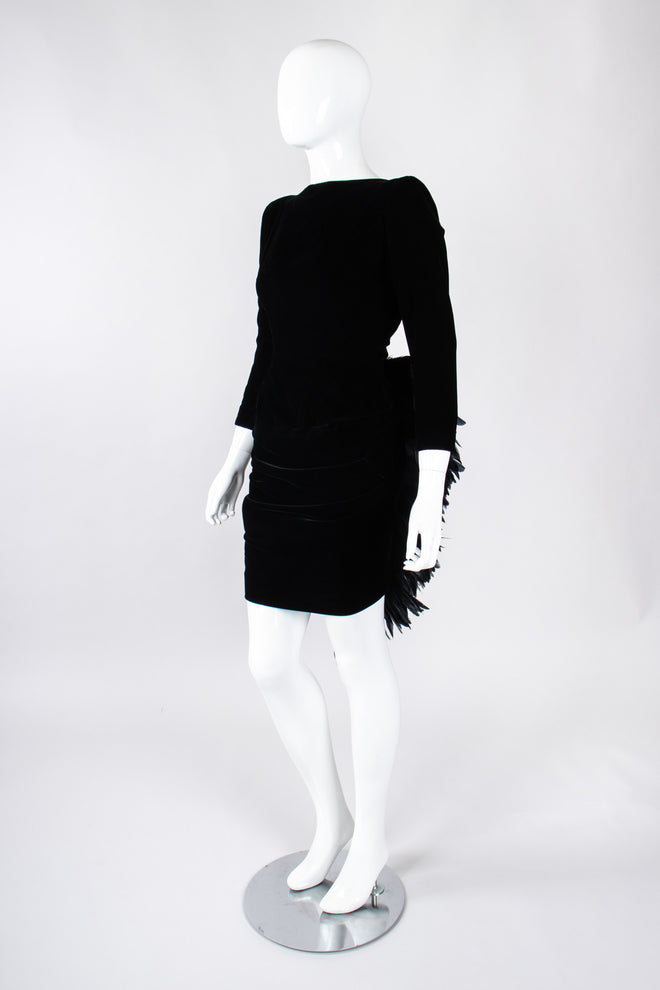 Recess Los Angeles Vintage Oscar de la Rental Velvet Raven Tail Feather Bustle Dress