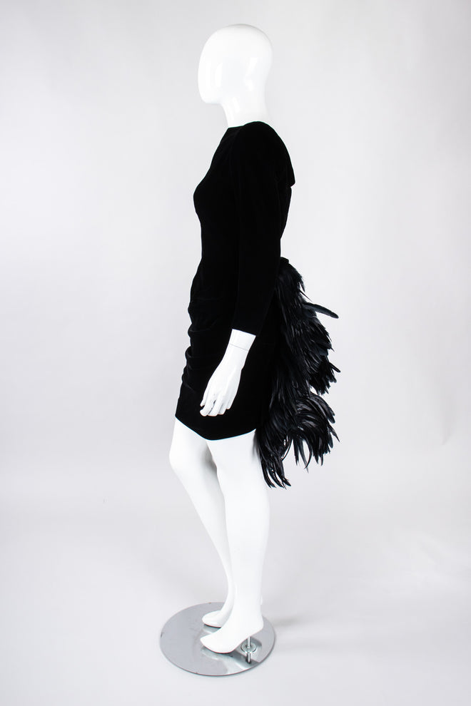 Recess Los Angeles Vintage Oscar de la Rental Velvet Raven Tail Feather Bustle Dress