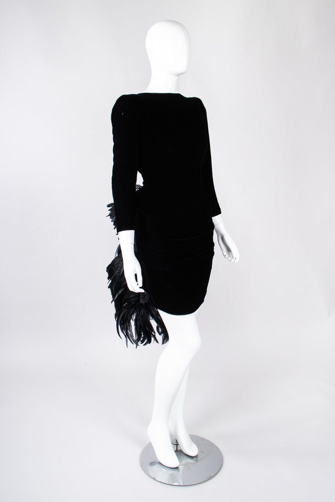 Recess Los Angeles Vintage Oscar de la Rental Velvet Raven Tail Feather Bustle Dress