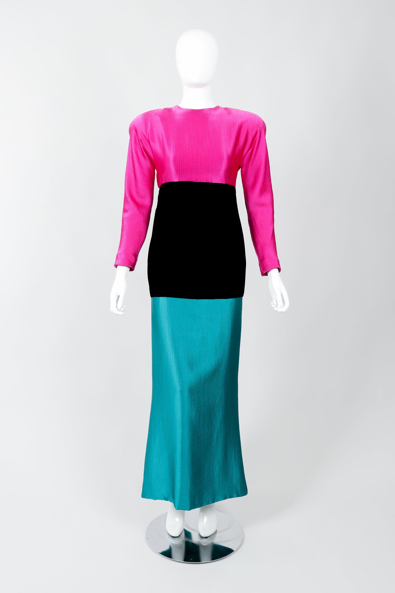 Vintage Oscar de la Renta Silk Velvet Colorblock Awards Gala Gown on Mannequin front at Recess