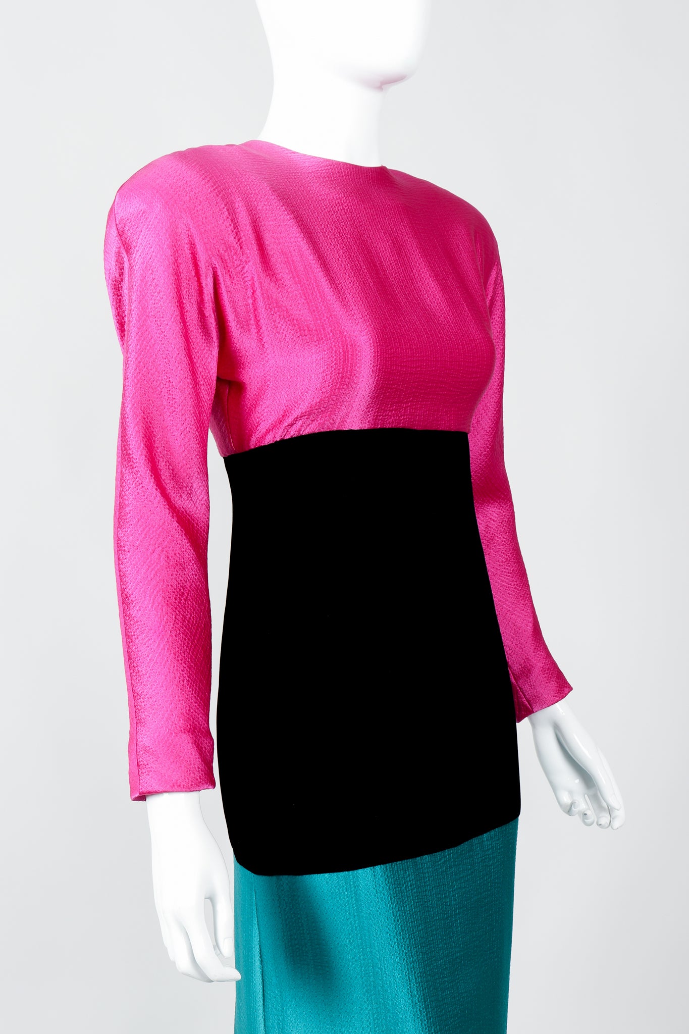 Vintage Oscar de la Renta Silk Velvet Colorblock Awards Gala Gown on Mannequin crop at Recess