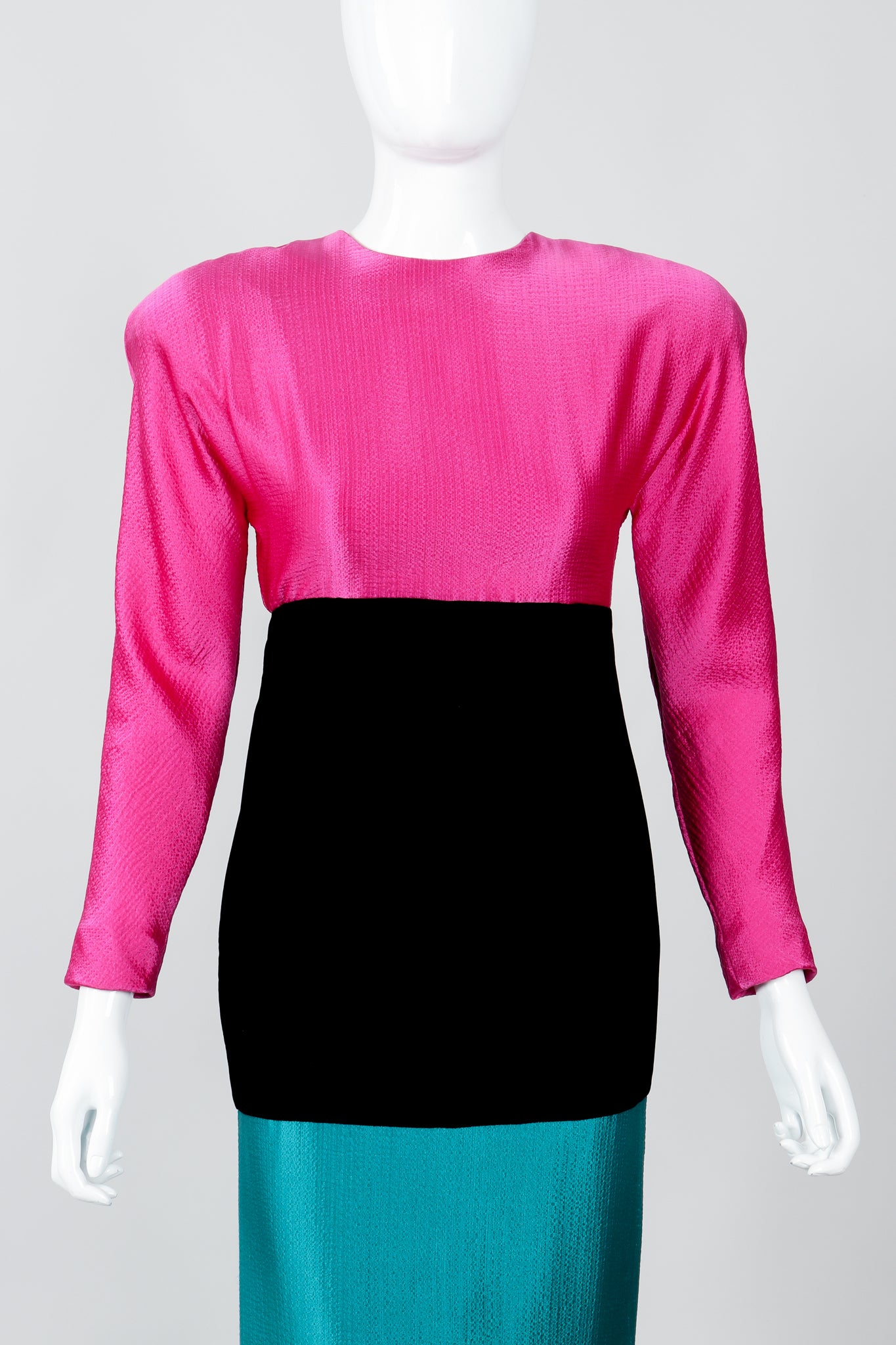 Vintage Oscar de la Renta Silk Velvet Colorblock Awards Gala Gown on Mannequin front crop at Recess