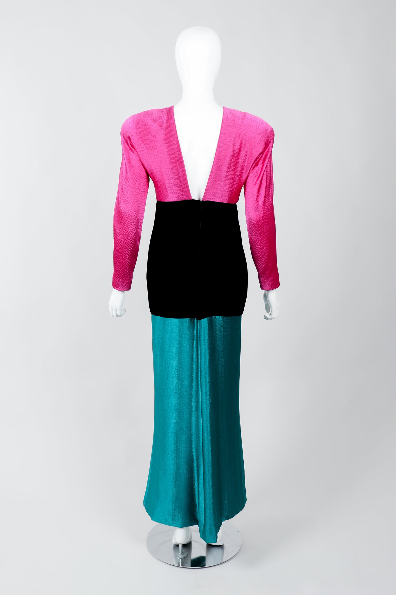 Vintage Oscar de la Renta Silk Velvet Colorblock Awards Gala Gown on Mannequin back at Recess