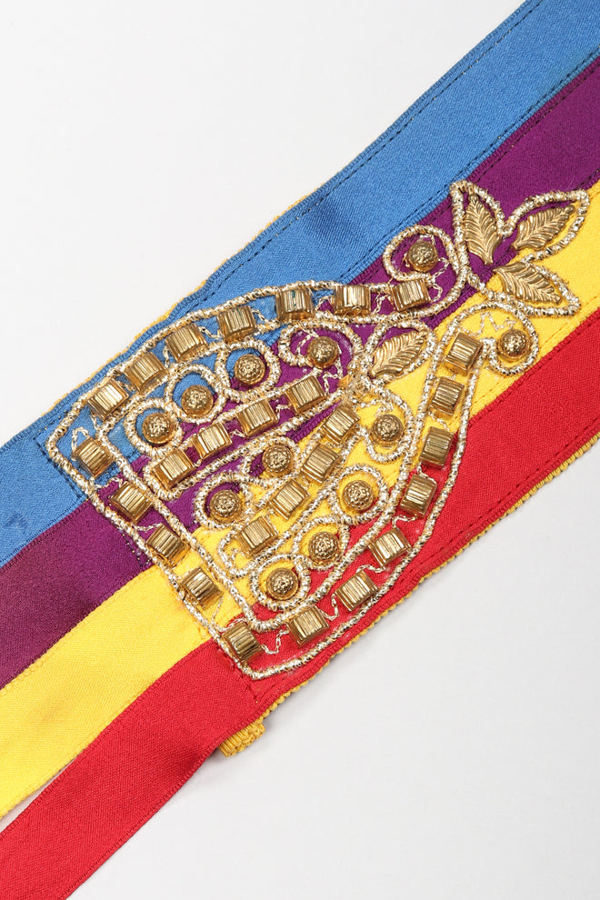 Recess Los Angeles Vintage Oscar de la Renta Sheer Organza Belted Floral Peasant Dress