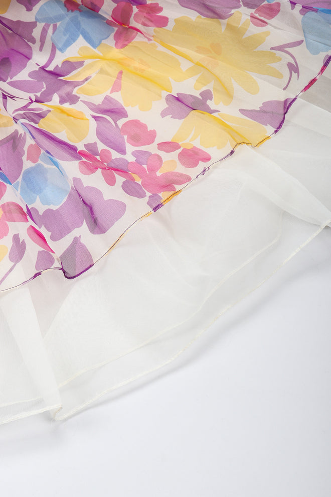 Recess Los Angeles Vintage Oscar de la Renta Sheer Organza Belted Floral Peasant Dress