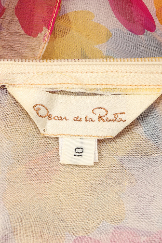 Recess Los Angeles Vintage Oscar de la Renta Sheer Organza Belted Floral Peasant Dress