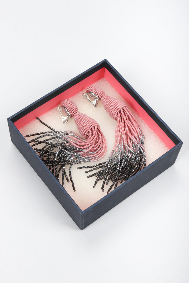 Recess Los Angeles Vintage Oscar de la Renta Beaded Squid Tassel Earrings
