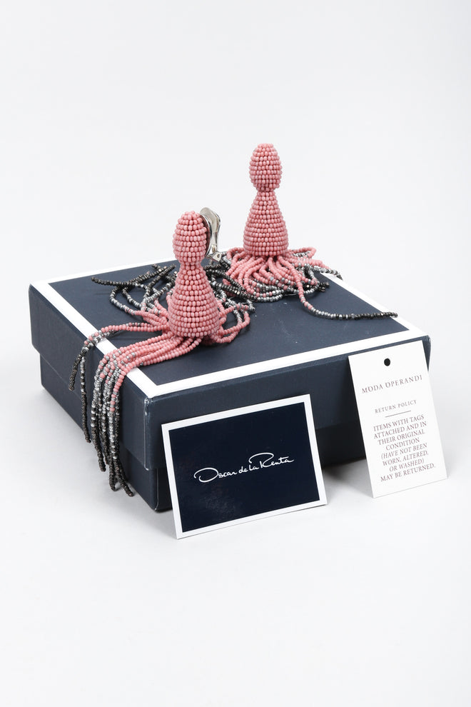Recess Los Angeles Vintage Oscar de la Renta Beaded Squid Tassel Earrings