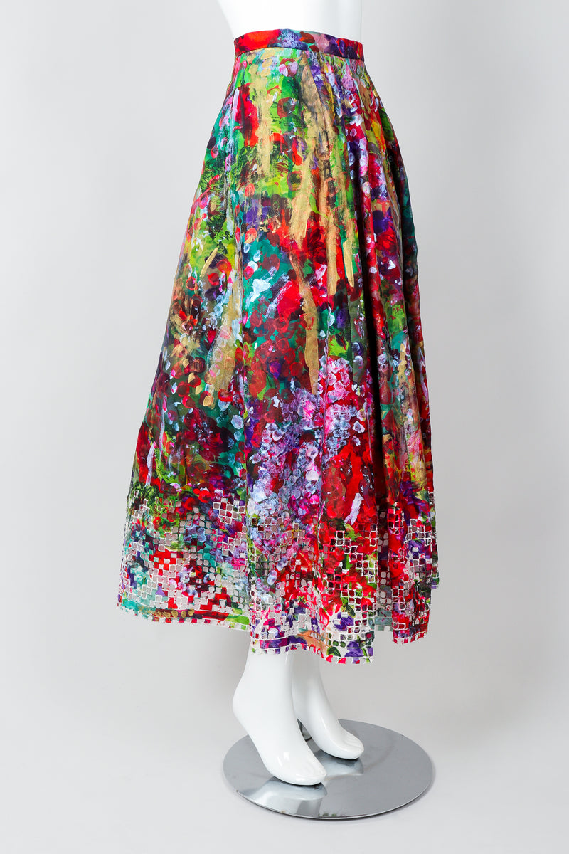 Vintage Oscar de la Renta Painted Impressionist Midi Skirt on Mannequin, Side at Recess