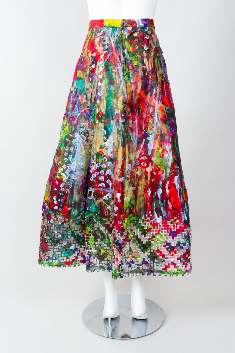 Vintage Oscar de la Renta Painted Impressionist Midi Skirt on Mannequin, Back at Recess