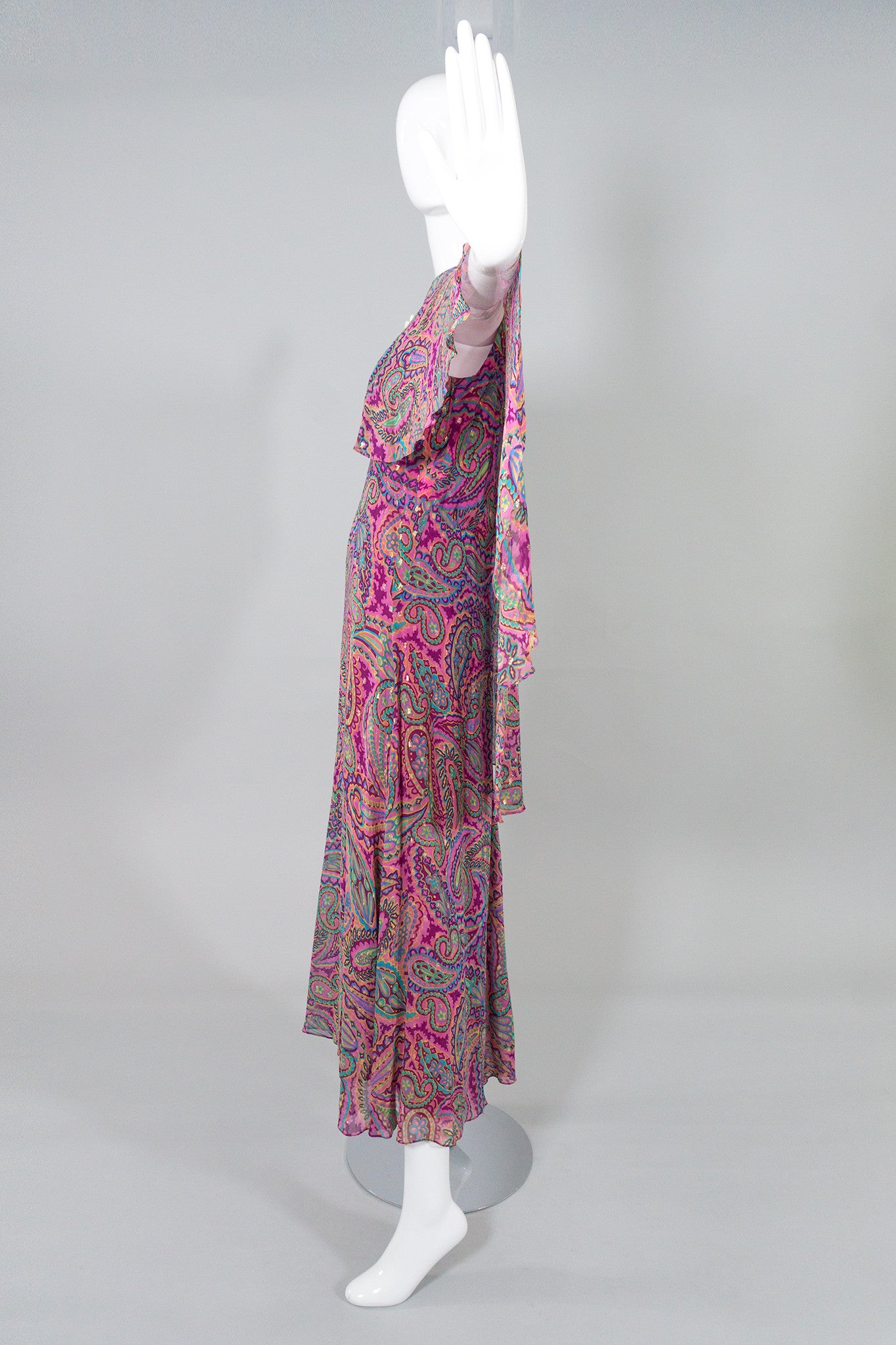 Oscar de la Renta Vintage Paisley Sheer Silk Chiffon Cape Dress