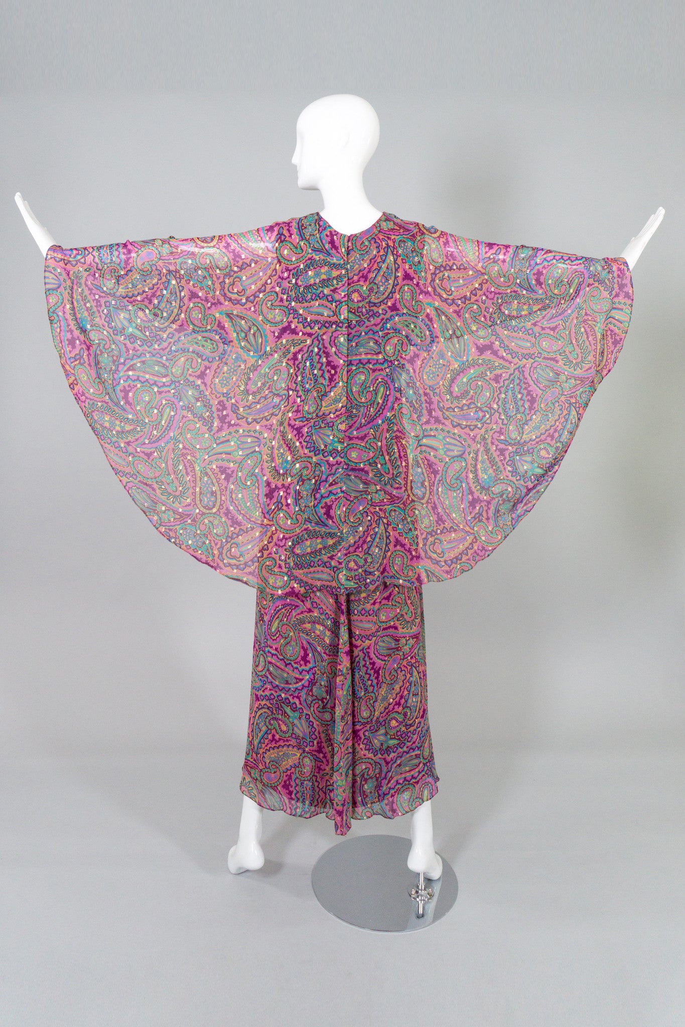 Oscar de la Renta Vintage Paisley Sheer Silk Chiffon Cape Dress