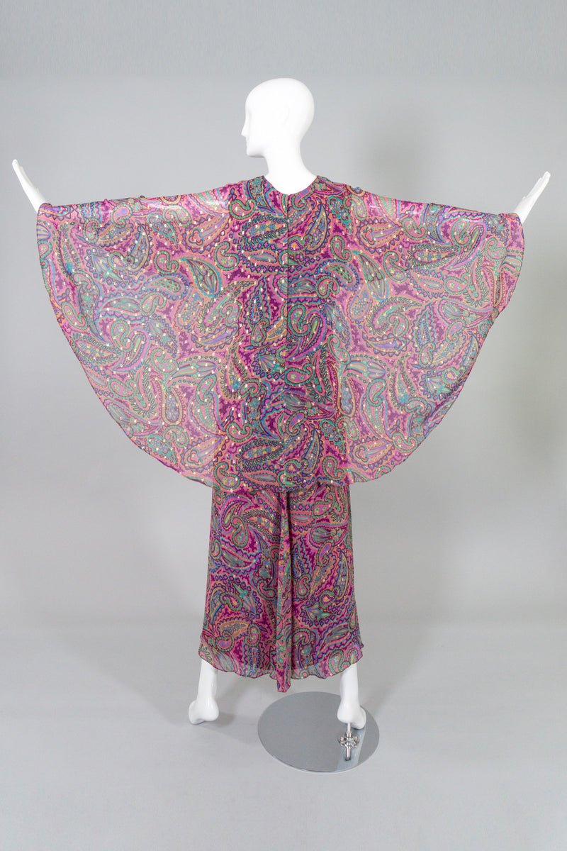Oscar de la Renta Vintage Paisley Sheer Silk Chiffon Cape Dress