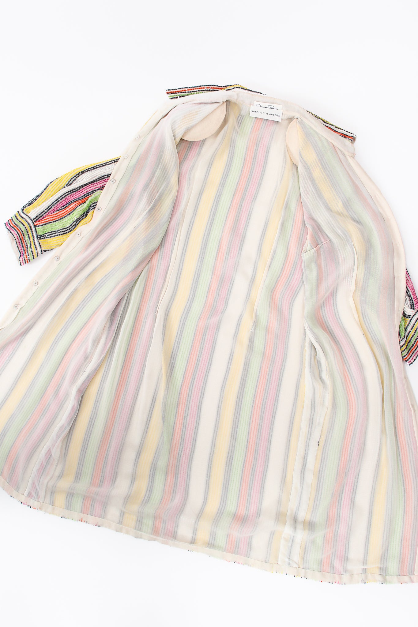 Vintage Oscar de la Renta Beaded Skittle Stripe Shirtdress Swim Cover lining @ Recess