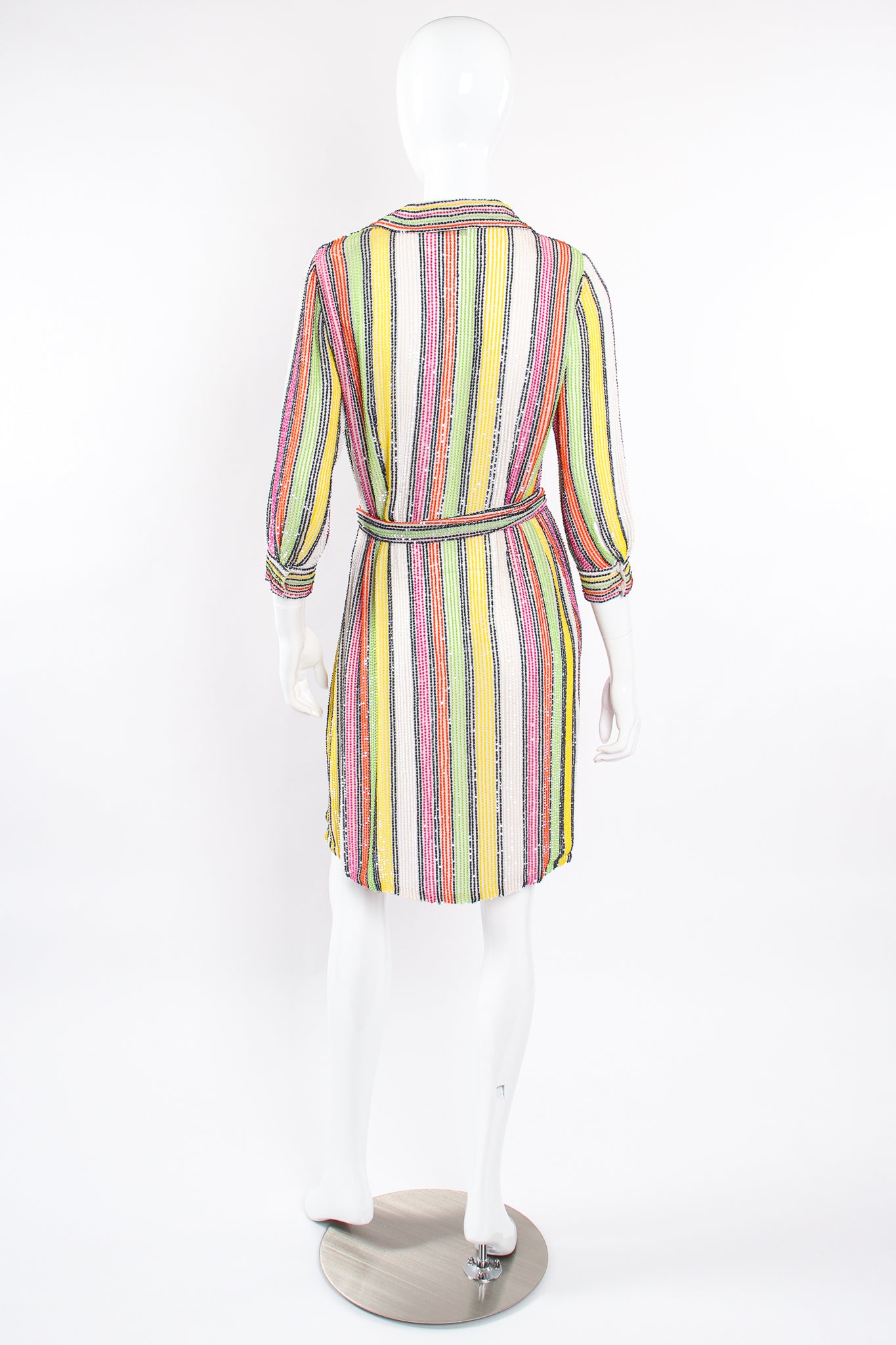 Vintage Oscar de la Renta Beaded Skittle Stripe Shirtdress Swim Cover on Mannequin back @ Recess