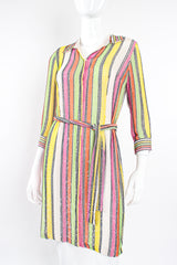 Vintage Oscar de la Renta Beaded Skittle Stripe Shirtdress Swim Cover on Mannequin angle @ Recess