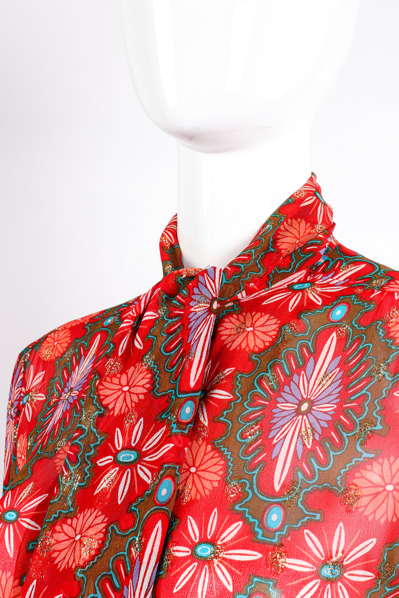 Vintage Oscar de la Renta Something! Chiffon Brocade Tie Blouse on Mannequin neck @ Recess LA