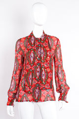 Vintage Oscar de la Renta Something! Chiffon Brocade Tie Blouse on Mannequin untie @ Recess LA