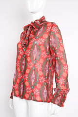 Vintage Oscar de la Renta Something! Chiffon Brocade Tie Blouse on Mannequin angle @ Recess LA