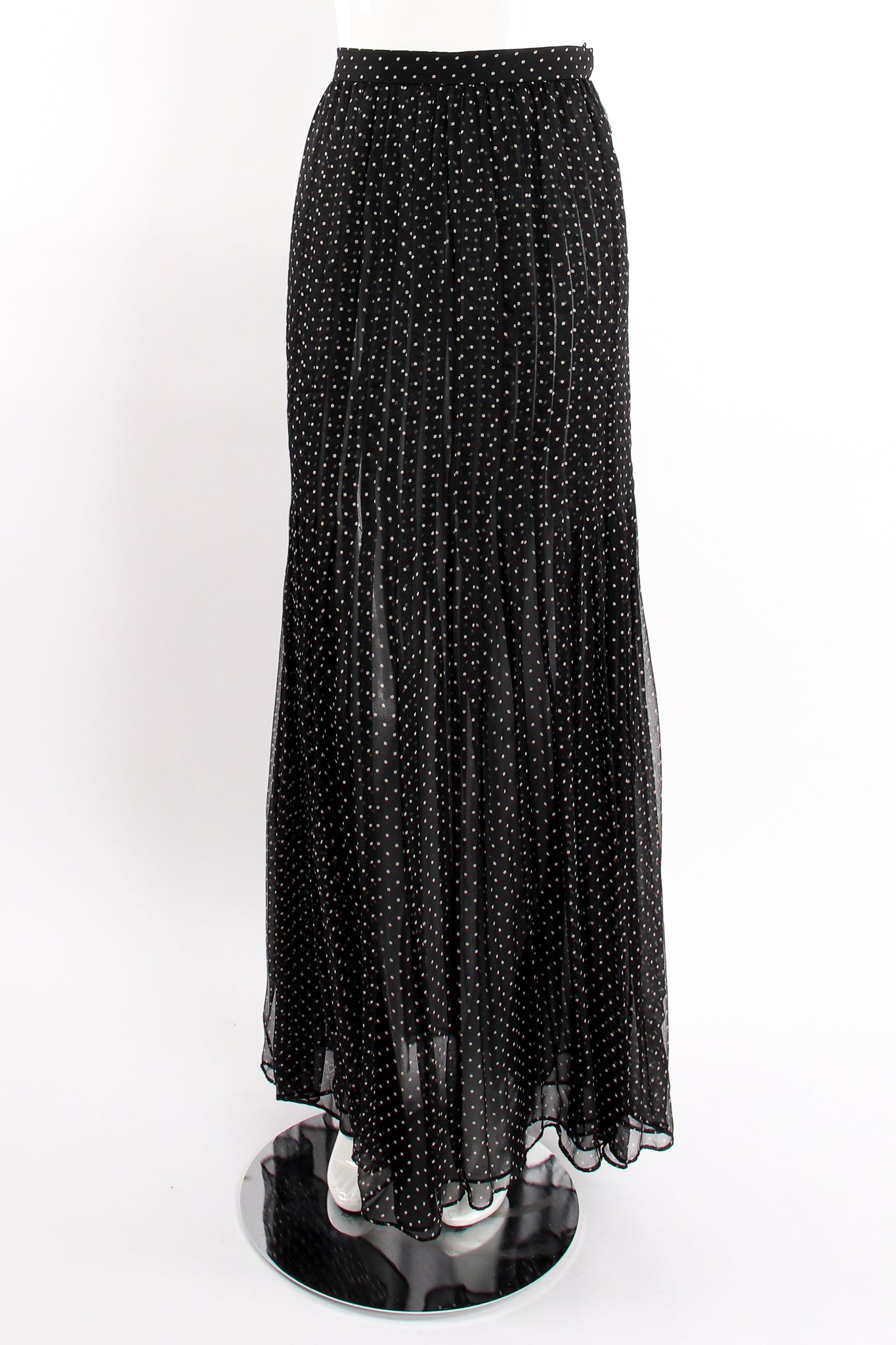 Vintage Oscar de la Renta Pleated Chiffon Dot Skirt on Mannequin front at Recess Los Angeles
