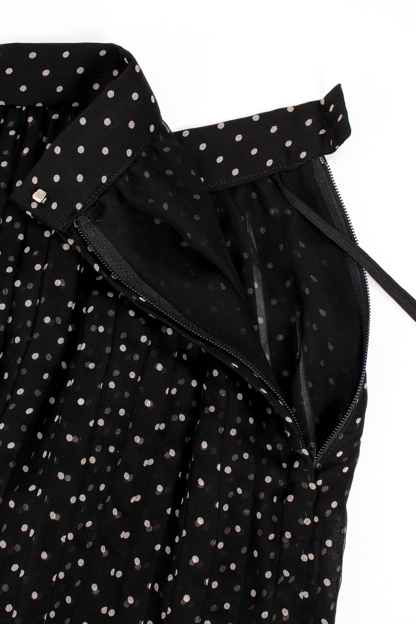 Vintage Oscar de la Renta Pleated Chiffon Dot Skirt zipper at Recess Los Angeles
