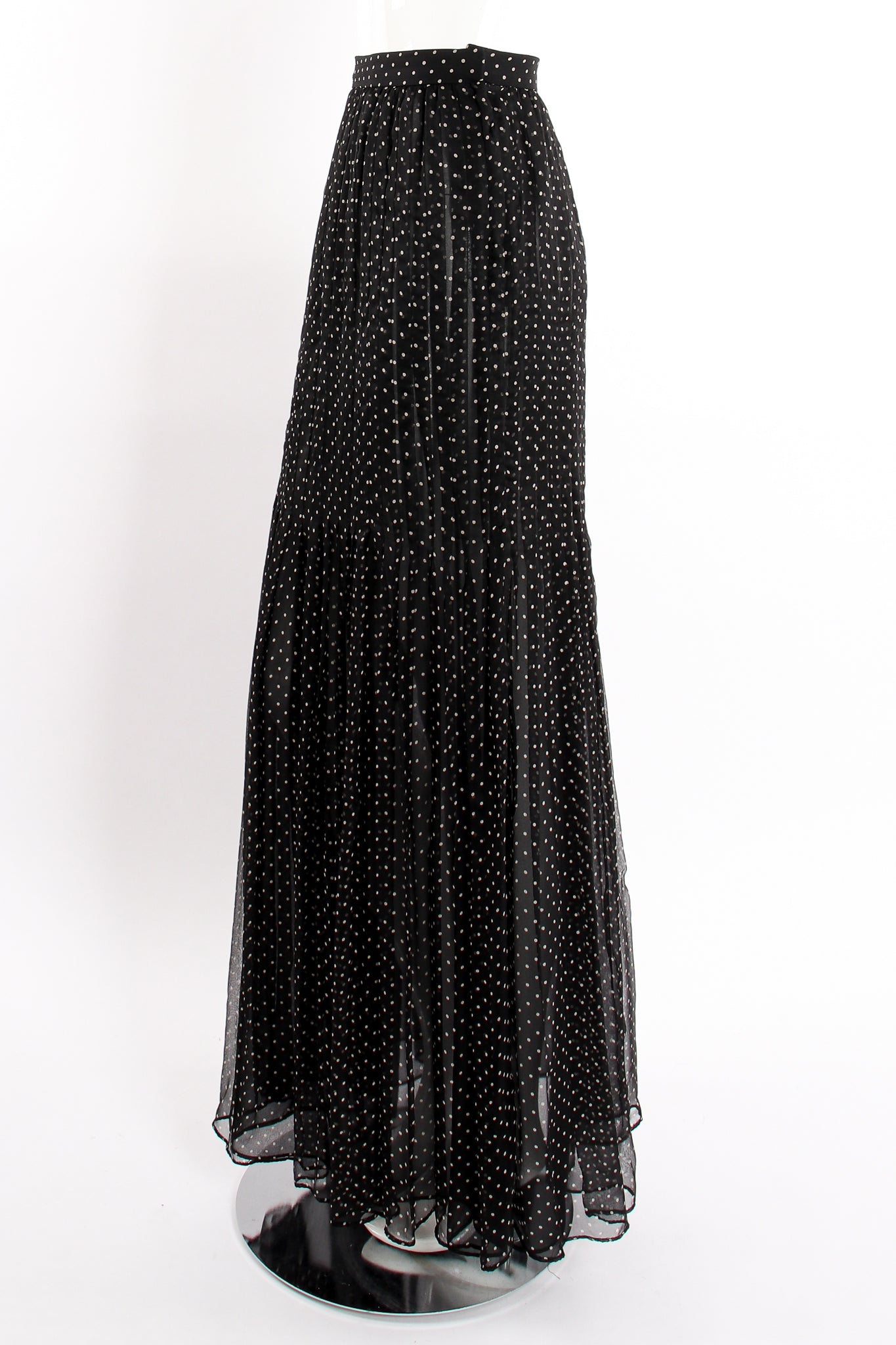 Vintage Oscar de la Renta Pleated Chiffon Dot Skirt on Mannequin side at Recess Los Angeles