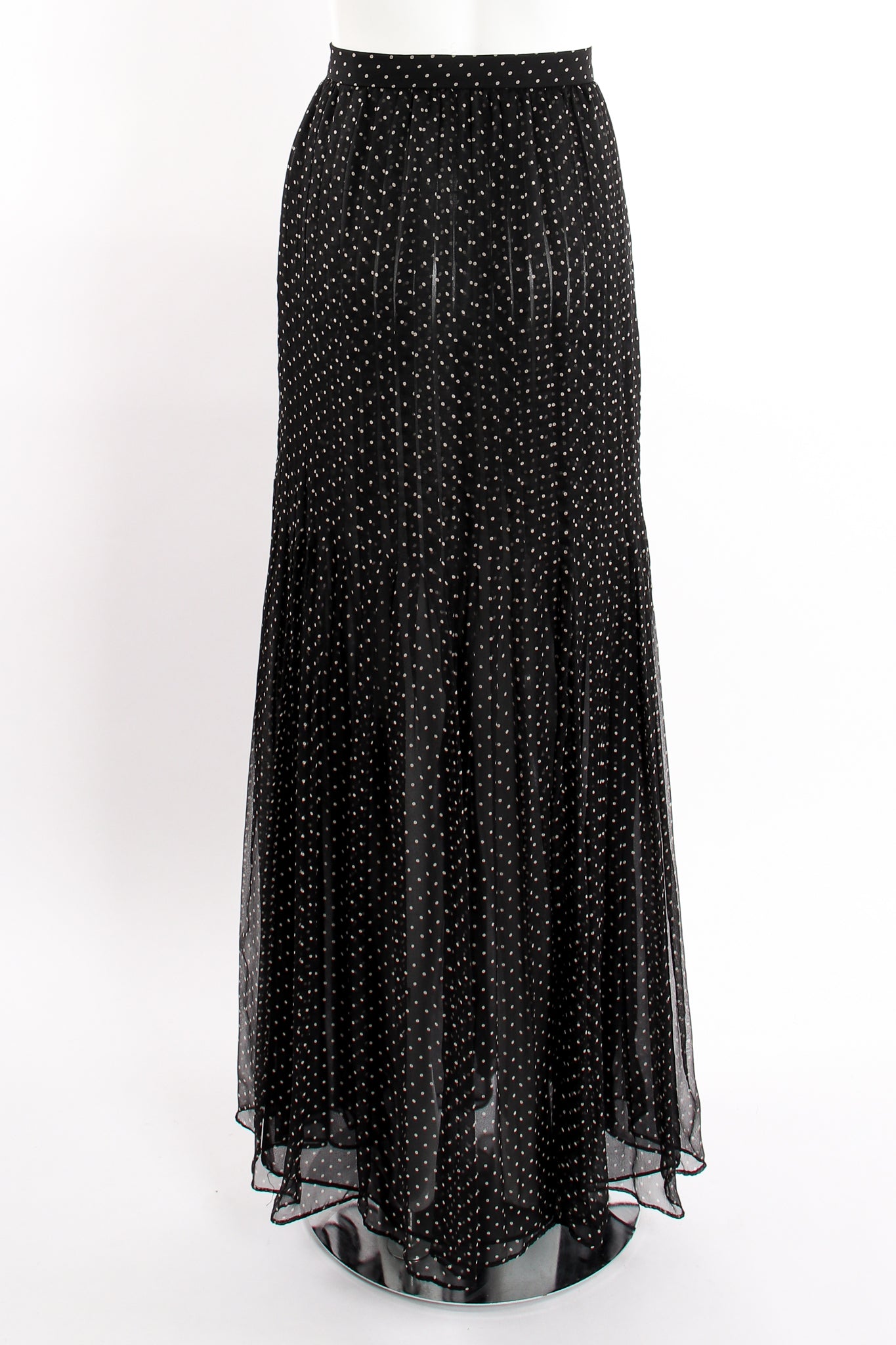 Vintage Oscar de la Renta Pleated Chiffon Dot Skirt on Mannequin back at Recess Los Angeles