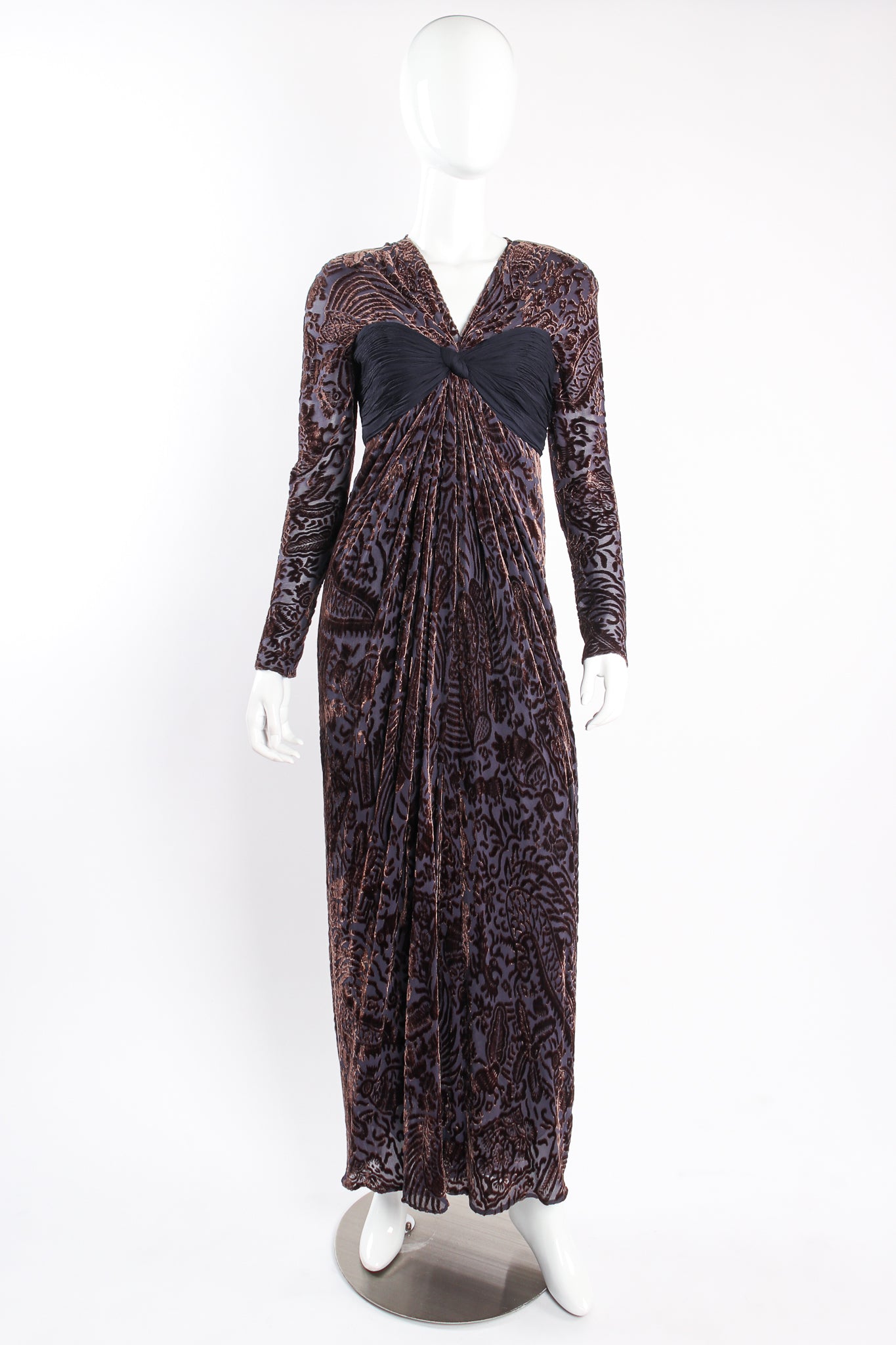 Vintage Oscar de la Renta Velvet Burnout Bandeau Gown on mannequin front at Recess Los Angeles