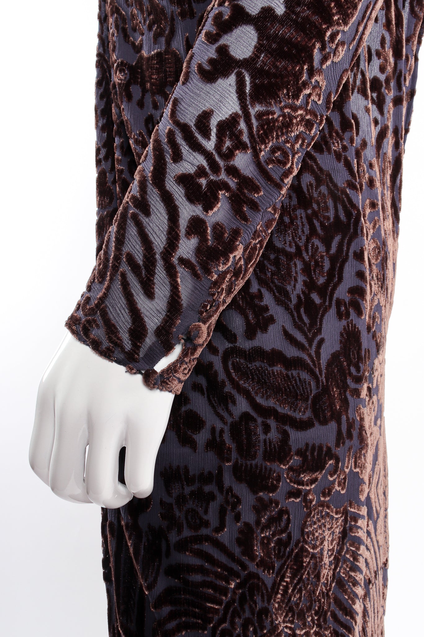 Vintage Oscar de la Renta Velvet Burnout Bandeau Gown on mannequin sleeve at Recess Los Angeles