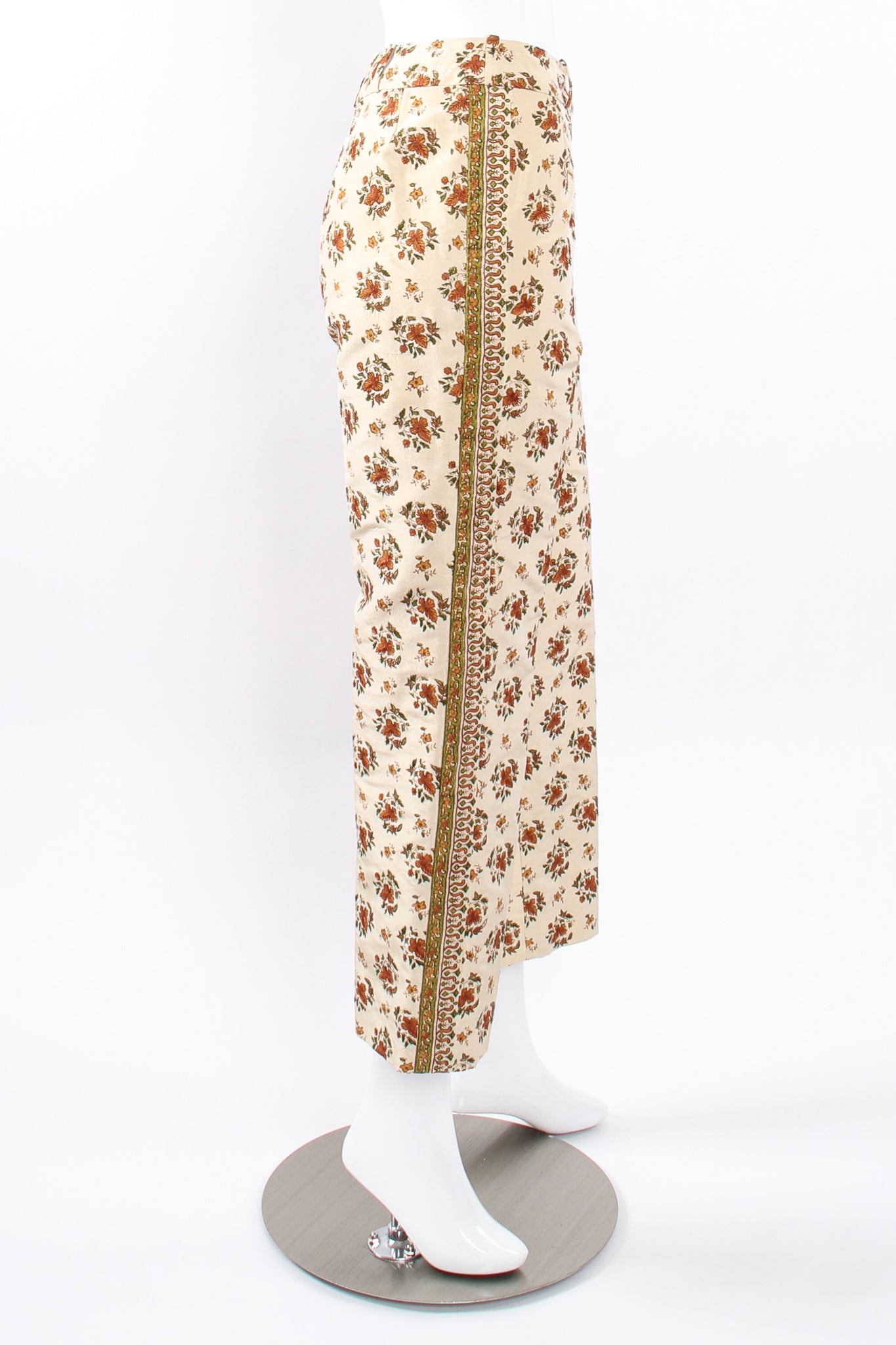 Vintage Oscar de la Renta Embroidered Woodblock Print Silk Pant on Mannequin side @ Recess LA