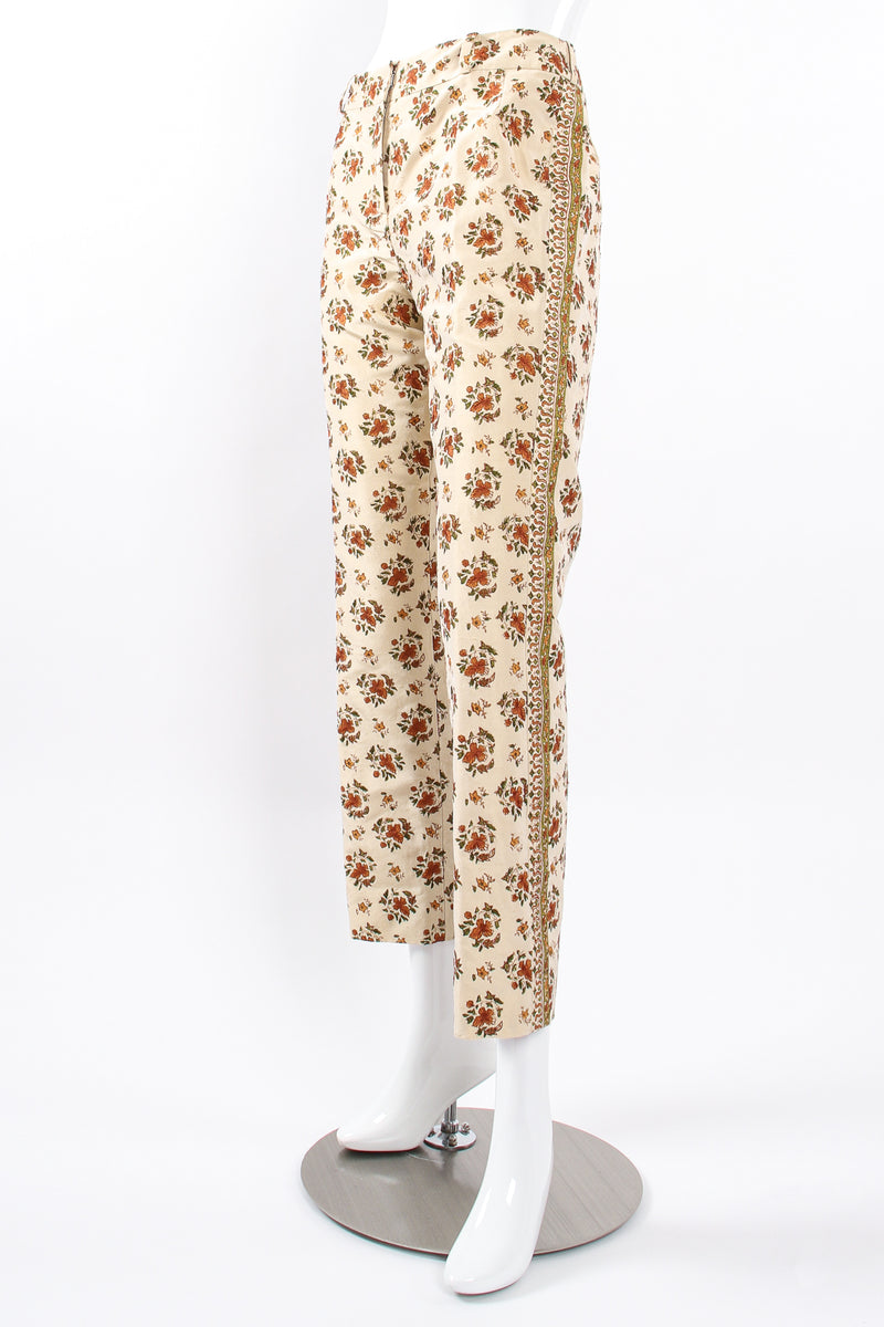 Vintage Oscar de la Renta Embroidered Woodblock Print Silk Pant on Mannequin angle @ Recess LA
