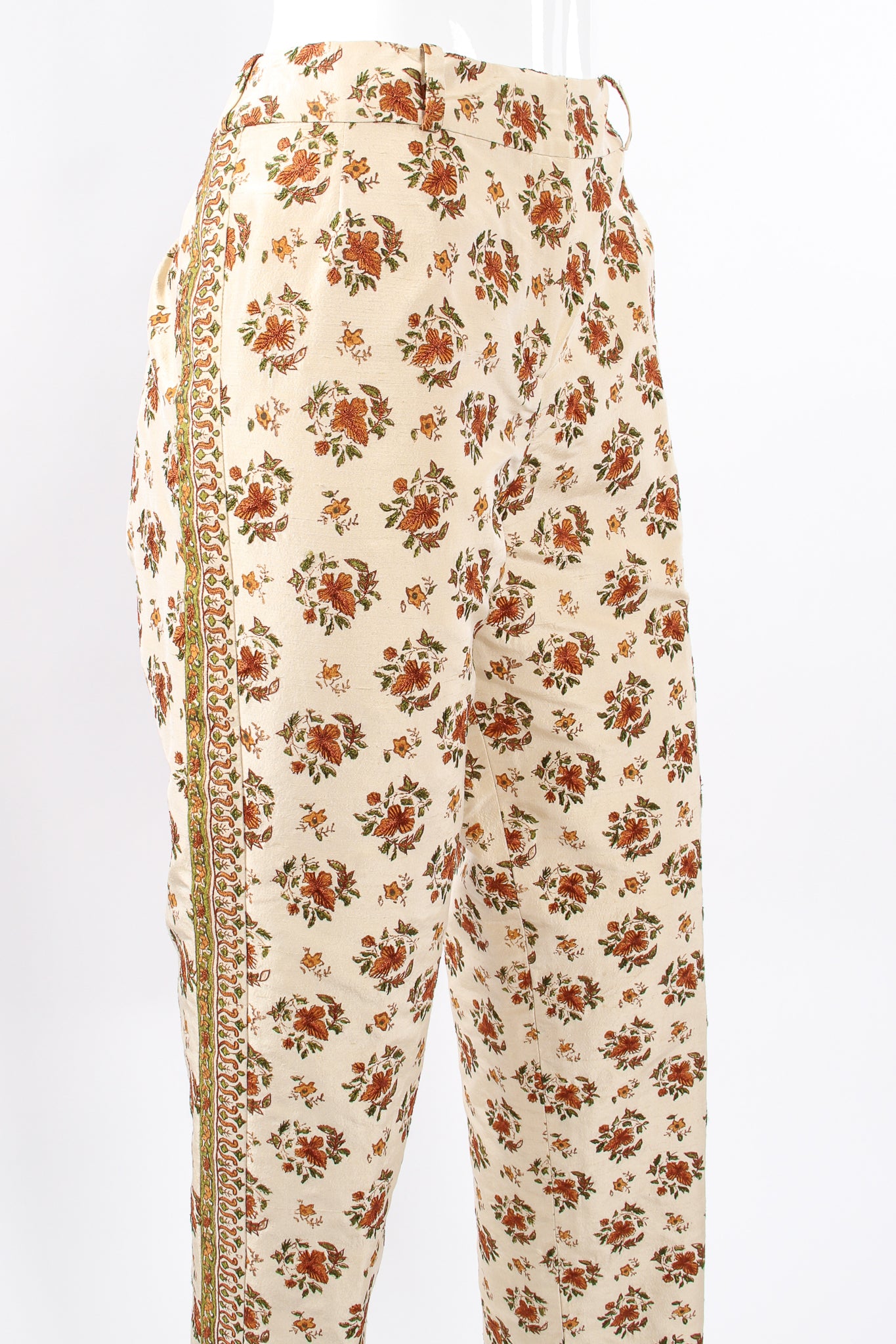 Vintage Oscar de la Renta Embroidered Woodblock Print Silk Pant on Mannequin crop @ Recess LA