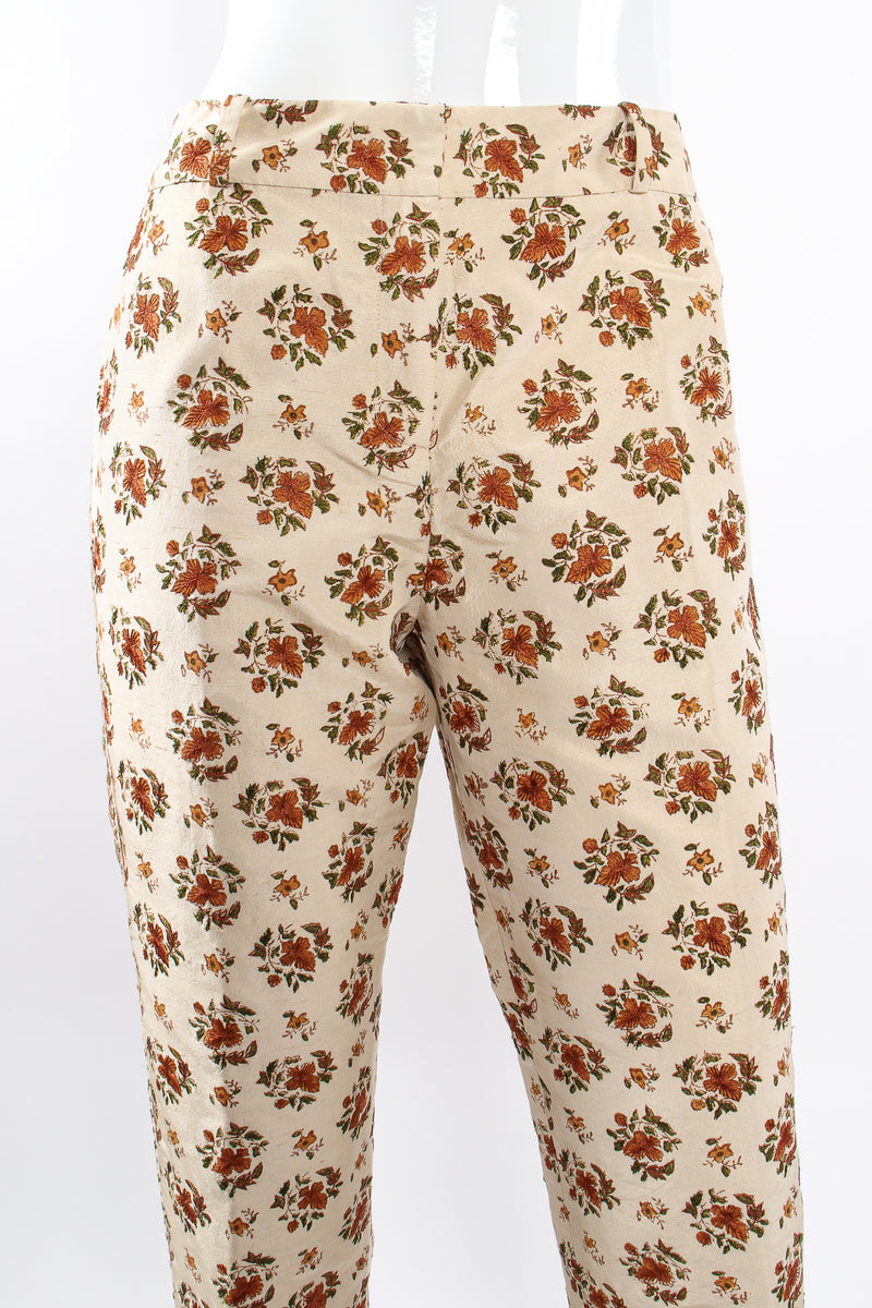 Vintage Oscar de la Renta Embroidered Woodblock Print Silk Pant on Mannequin waist @ Recess LA