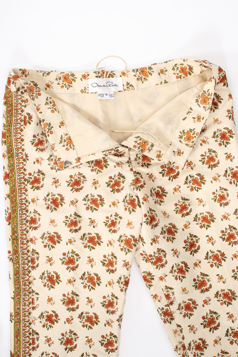 Vintage Oscar de la Renta Embroidered Woodblock Print Silk Pant waist lining @ Recess LA