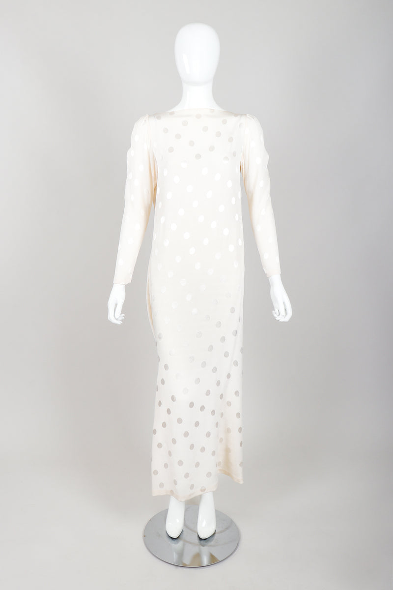 Vintage Oscar de la Renta Cowl Back Rosette Dress Bridal Wedding on Mannequin Front at Recess