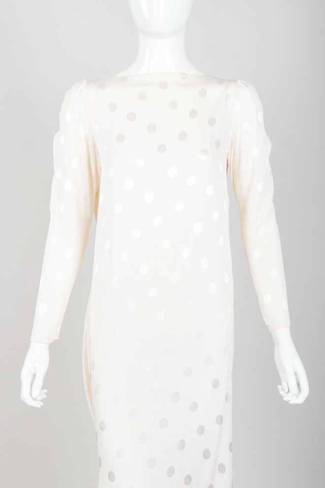 Vintage Oscar de la Renta Cowl Back Rosette Dress Bridal Wedding on Mannequin Front Crop at Recess