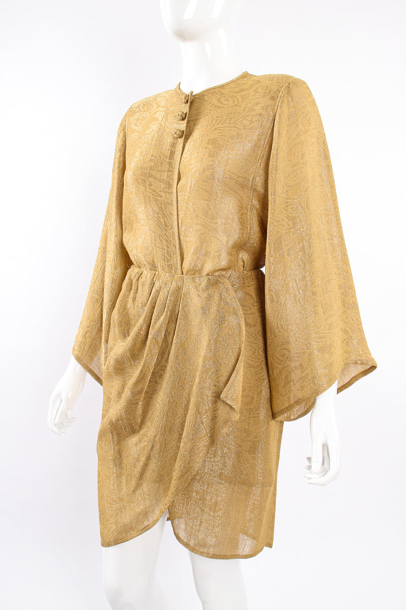 Vintage Oscar de la Renta Sheer Metallic Tunic & Wrap Skirt Set on Mannequin angle at Recess LA